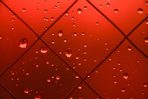 赤い窓と水滴の写真