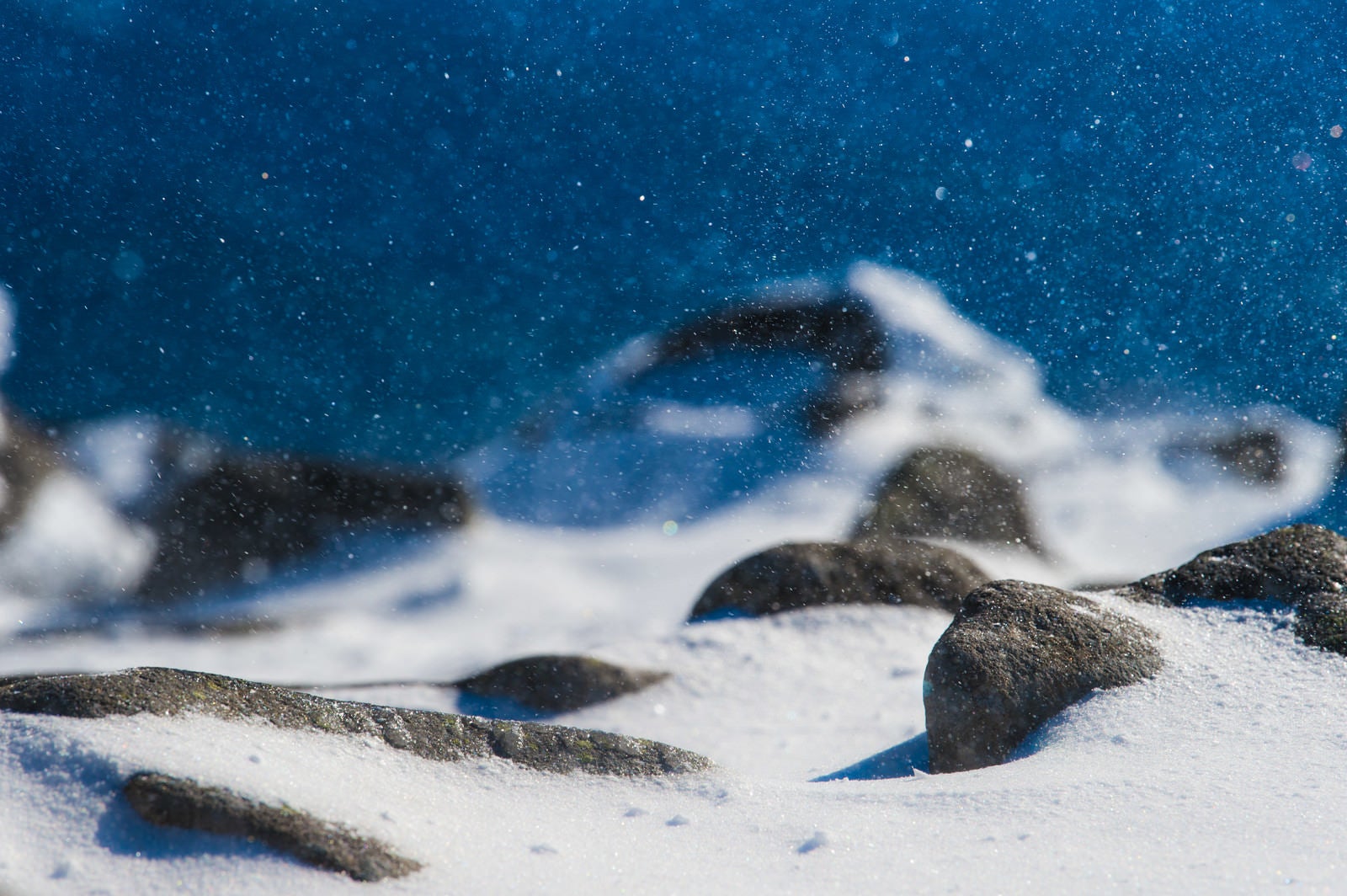 「八ヶ岳ブルーに舞う雪の結晶」の写真