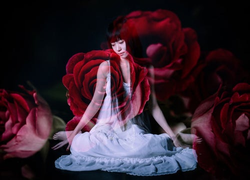 薔薇と女性（フォトモンタージュ）の写真