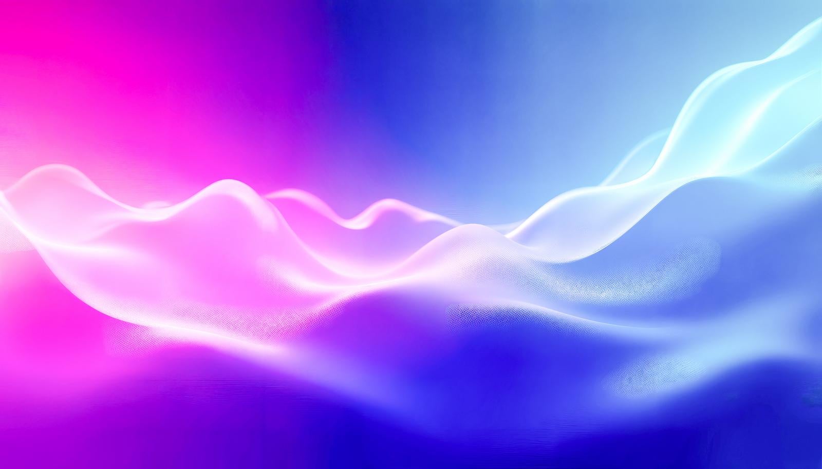 Abstract effect with white light waveforms flowing across a pink and blue gradient background