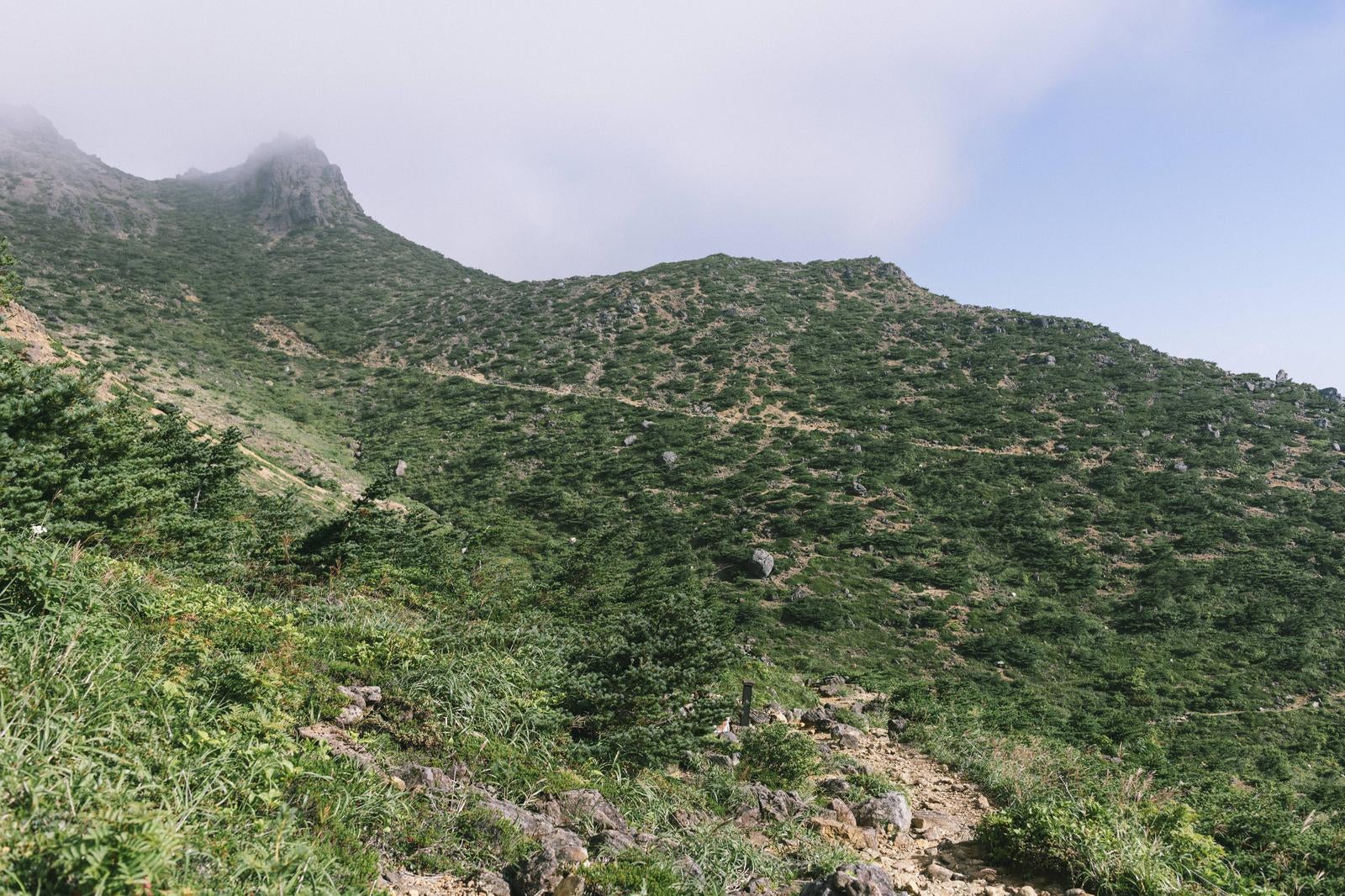 「一直線の登山道（安達太良山）」の写真