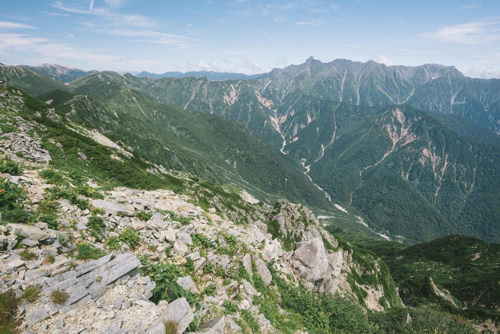「笠ヶ岳から見る穂高連峰」の写真