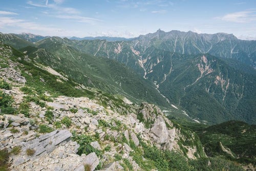 笠ヶ岳から見る穂高連峰の写真