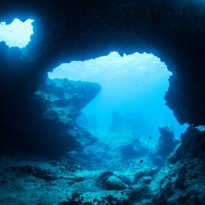 沖縄・辺戸岬の海中アーチ|スキューバダイビングの人気スポットの写真