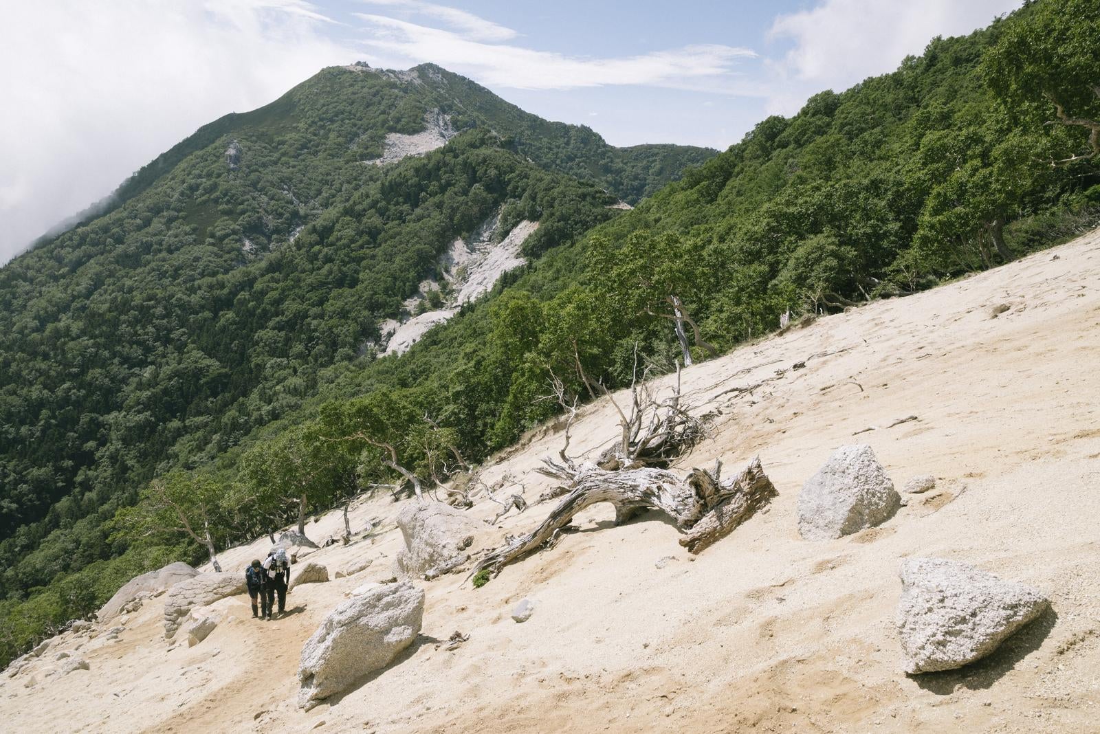 「地蔵岳を登る登山者たち」の写真
