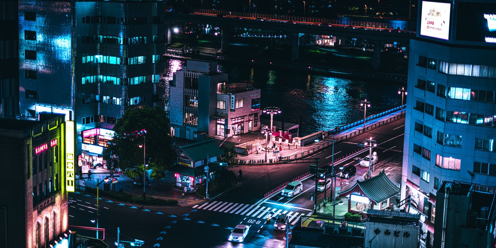 「夜の隅田川と街並み」の写真