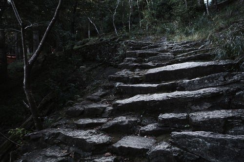 不揃いな上倉神社の石段の写真