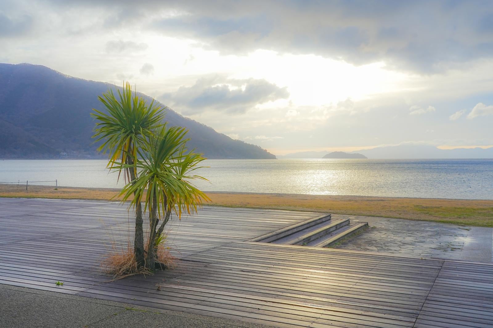 「早朝のマキノサニービーチで迎える穏やかな琵琶湖の朝」の写真
