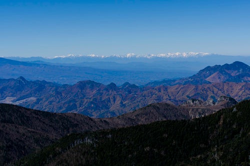 甲武信ヶ岳から見る南アルプスの稜線の写真