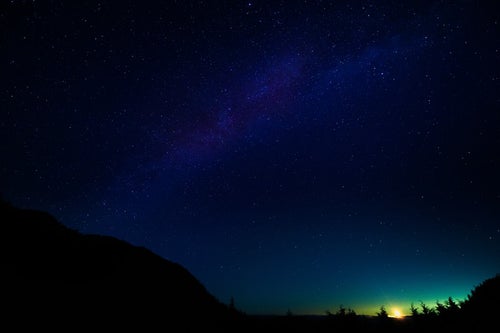 鏡野町の星空と月明かりの写真