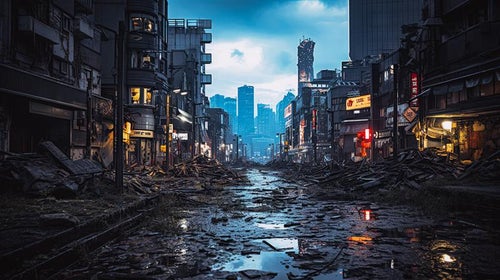 瓦礫と崩壊した都市景観の写真