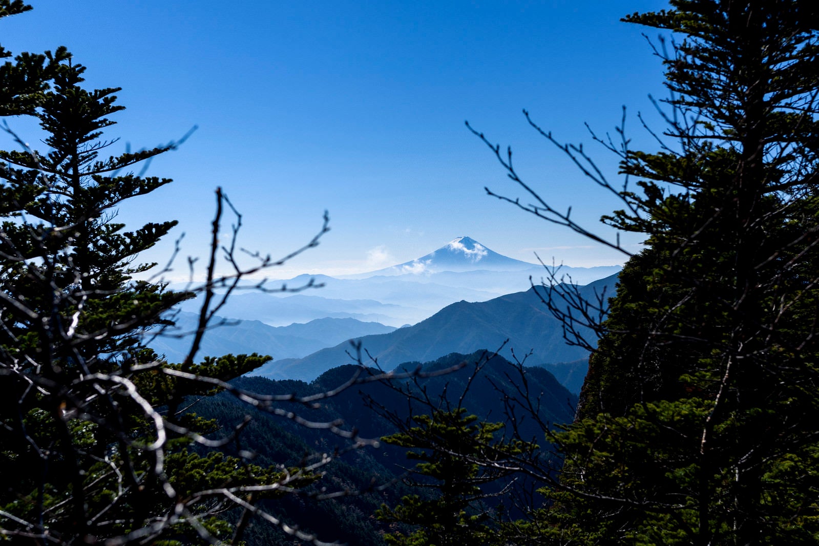「甲武信ヶ岳稜線から見える富士山」の写真