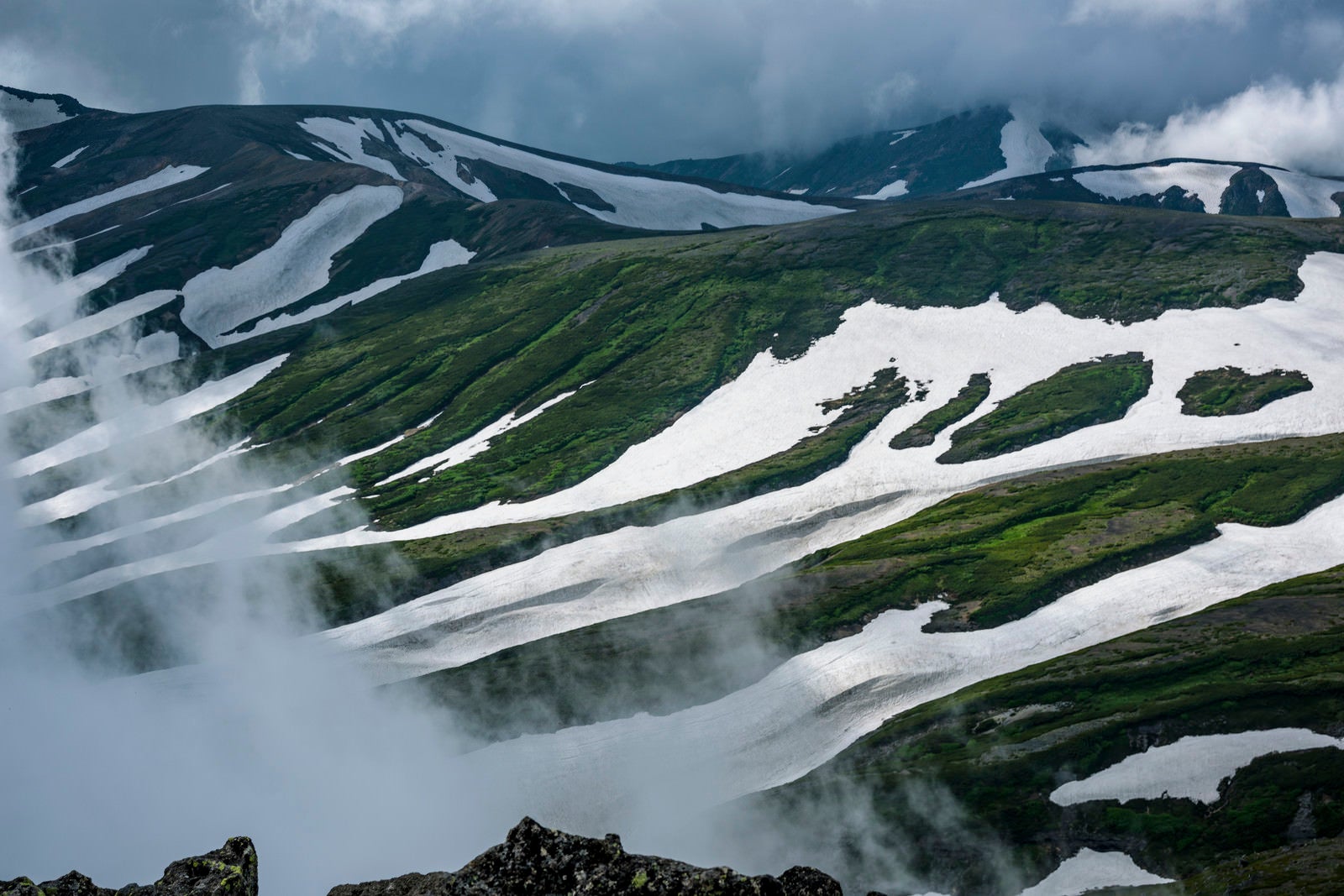 「ゼブラ模様の大雪山の姿」の写真
