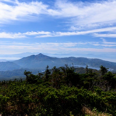 青空の下の磐梯山（ばんだいさん）の写真
