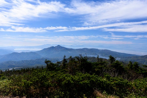 青空の下の磐梯山（ばんだいさん）の写真