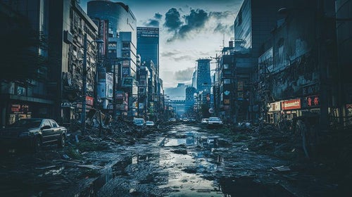 街の崩壊後の世界、荒廃と再生の狭間での写真