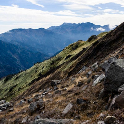焼岳から見る乗鞍岳方面（のりくらだけ）の写真