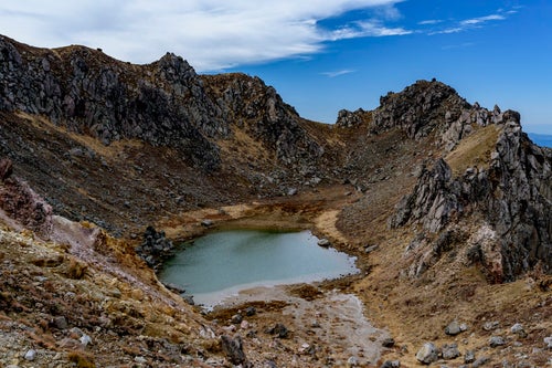 焼岳山頂の火山湖の写真