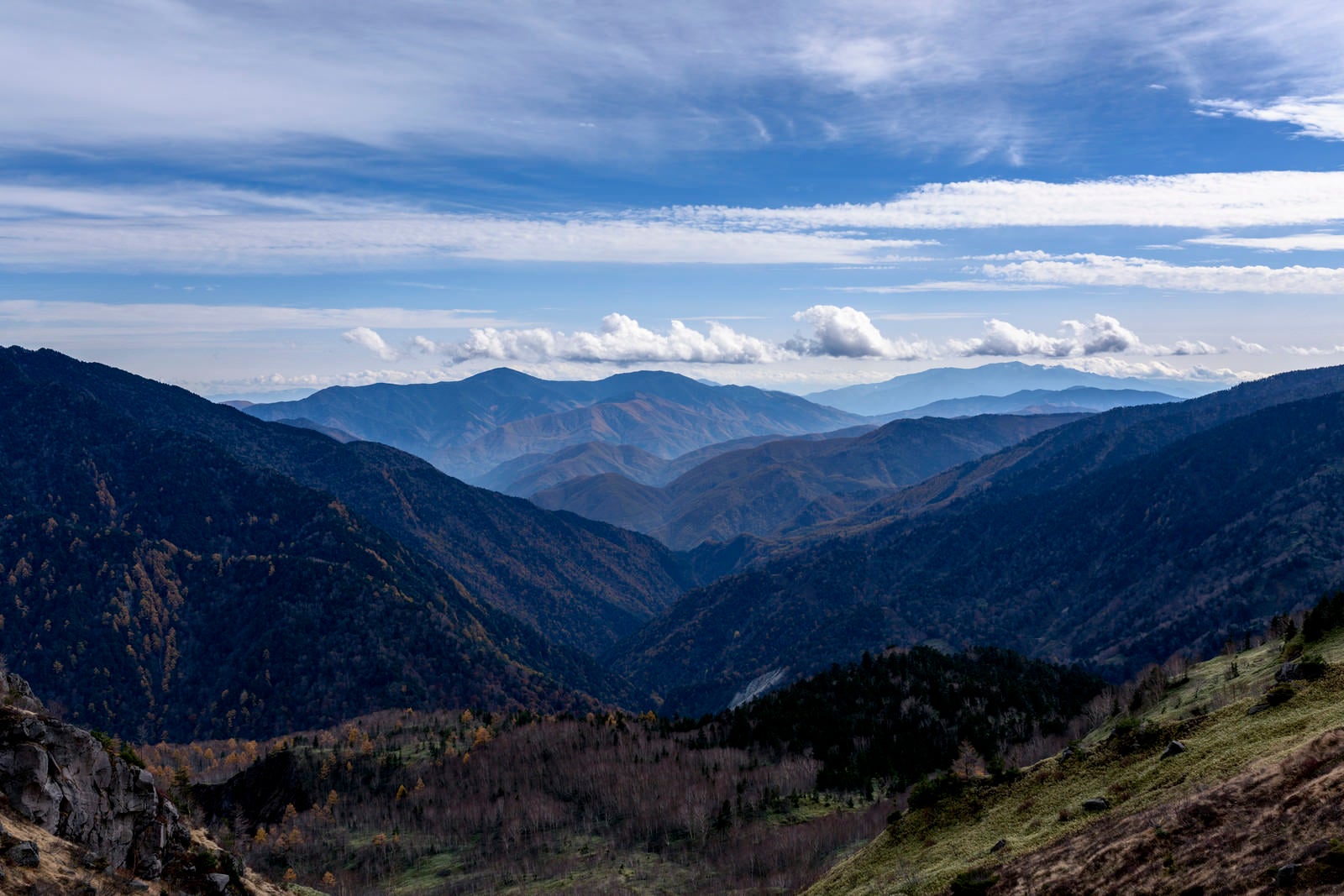 「焼岳登山道から見るアルプスの山々」の写真