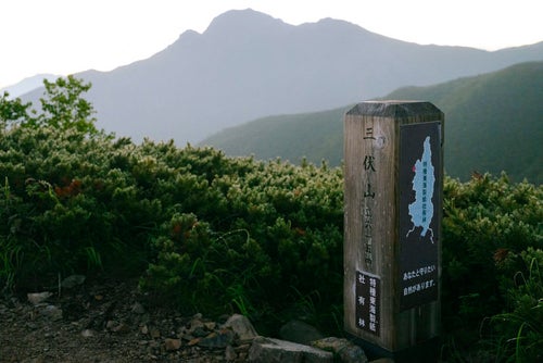 塩見岳を眺める三伏山の写真