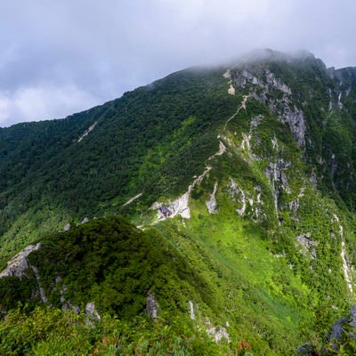 谷間に立つ木曽殿山荘（空木岳）の写真