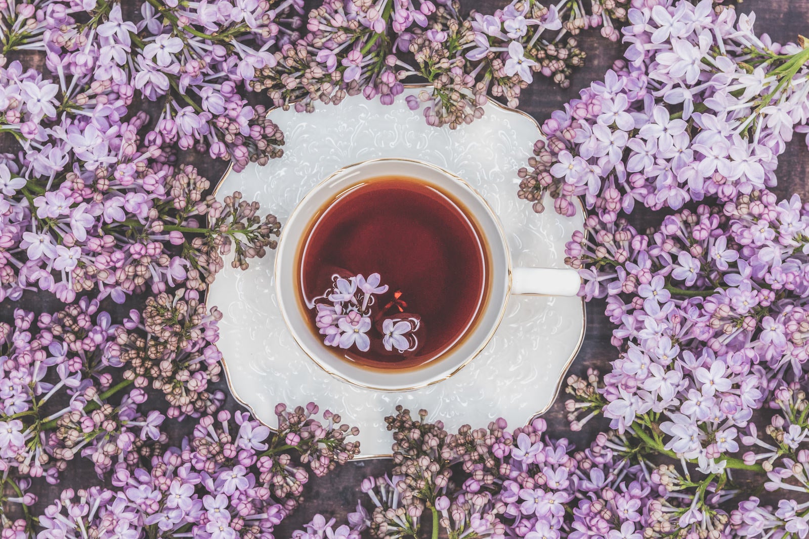 「紅茶に浮かぶライラック」の写真