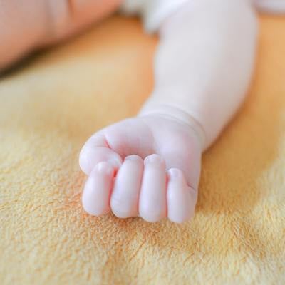 新生児のムチムチの右手の写真