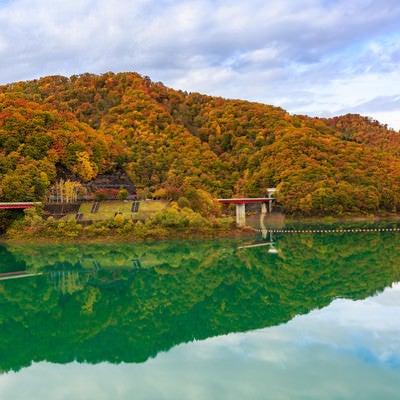 玉川ダム湖の紅葉の写真