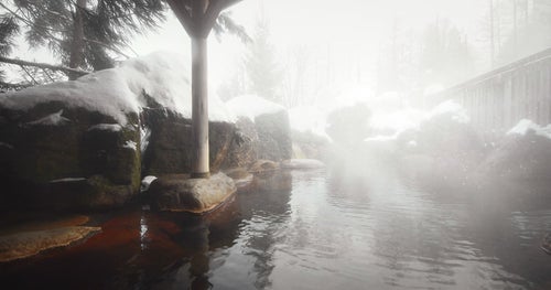 源泉かけ流しの雪見露天風呂の写真