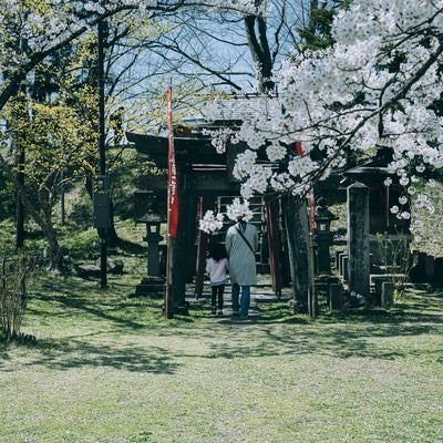 鶴ヶ城稲成神社に参拝に来た親子（福島県会津若松市）の写真