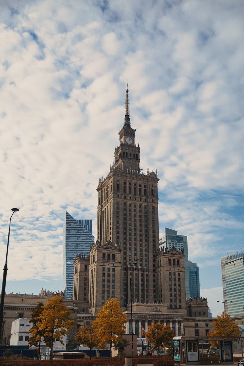 Palace of Culture and Science Bathed in Golden Light (Poland) - free stock photo
