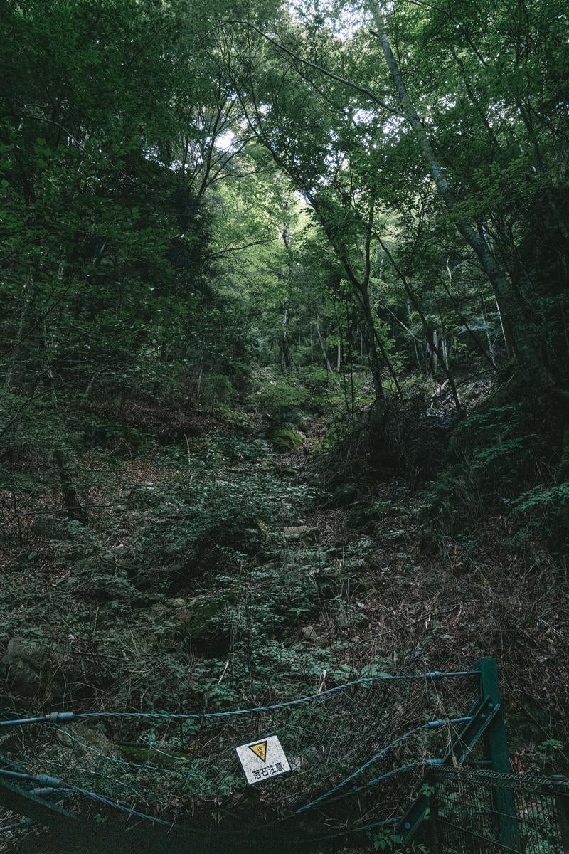 「行司ヶ滝周辺の落石注意の柵」の写真