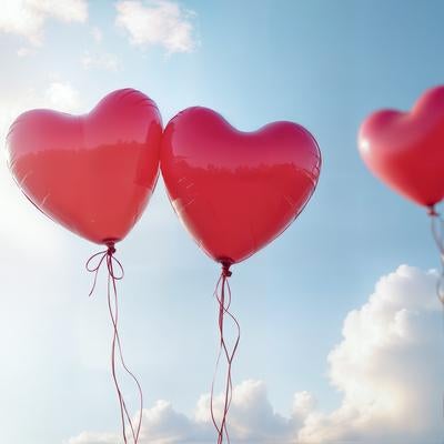 晴天の空を背景にしたハート風船の写真