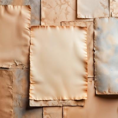 壁に重ねて貼られた古い紙片の写真
