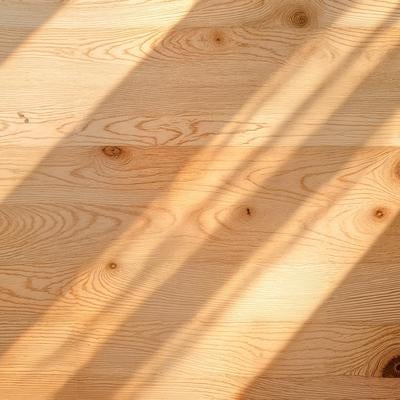 日差しが差し込む明るい木目の板の写真