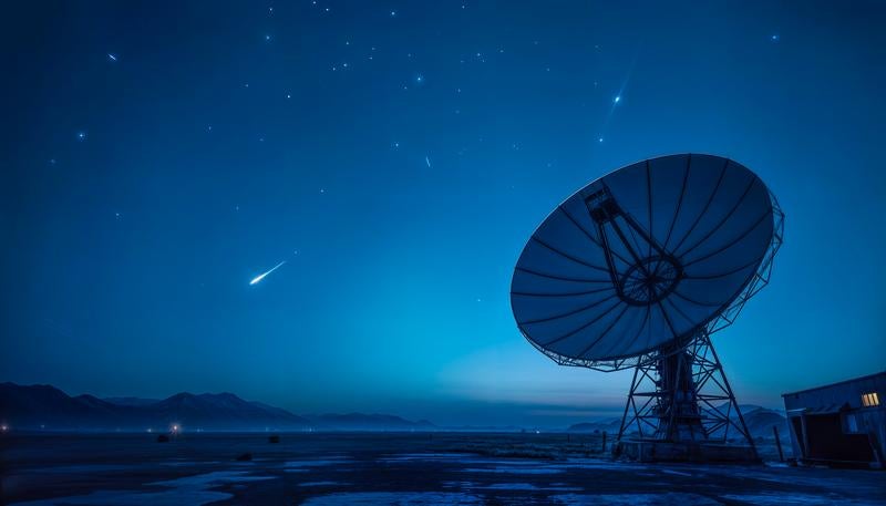 星空の下のパラボラアンテナ