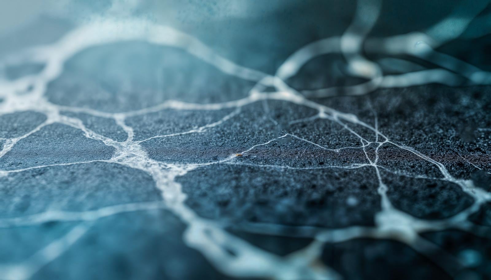 青みがかった石材の表面に白い筋状のひび割れが広がるマクロ風テクスチャー