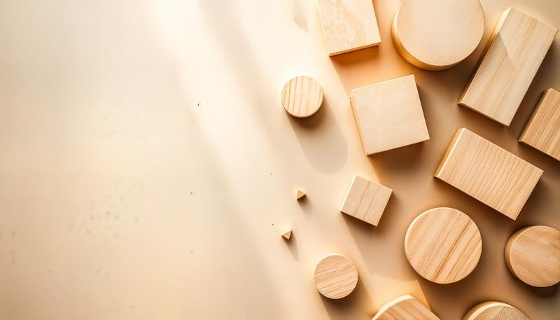 自然光と木製積み木のブロックの写真