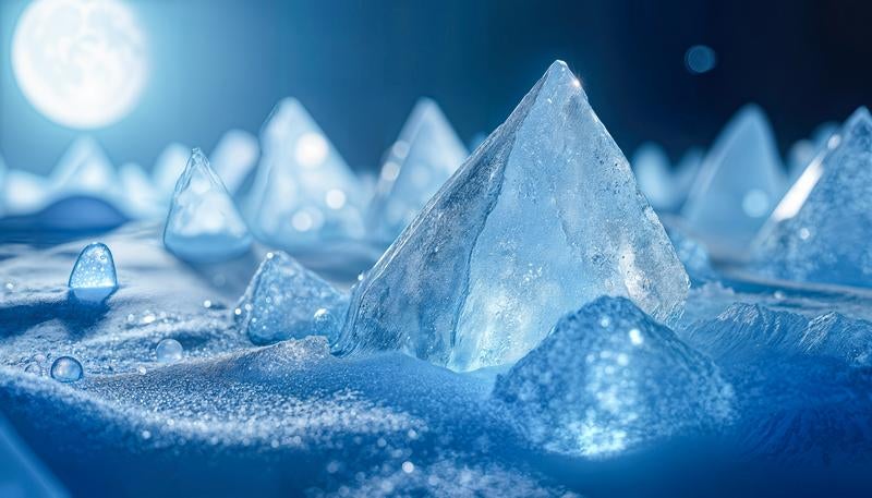 青い光に照らされた氷の結晶