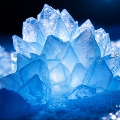 青く光る氷の結晶の写真