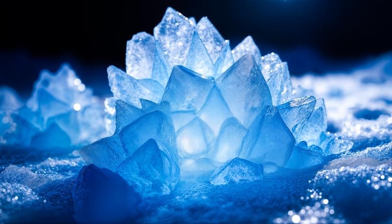 青く光る氷の結晶