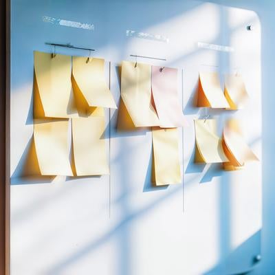 ホワイトボードに貼られた付箋メモの写真