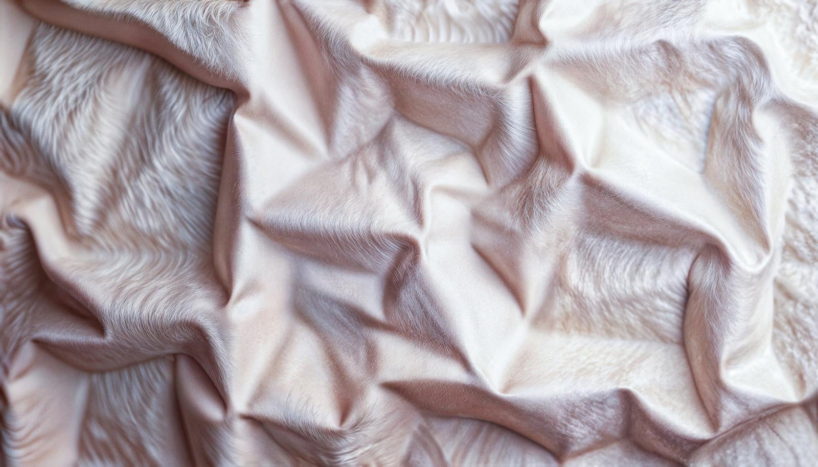 くしゃくしゃに丸めて広げたようなベージュの柔らかい素材のしわと毛羽立ちのテクスチャー