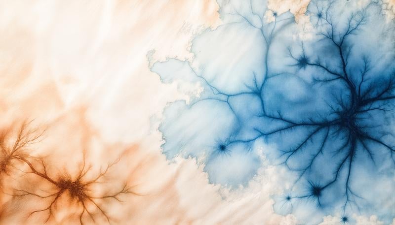 青と茶の染みが広がる抽象テクスチャー