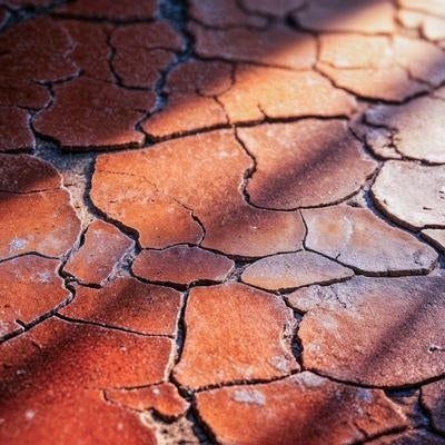 日差しに照らされた干ばつの地面のひび割れの写真