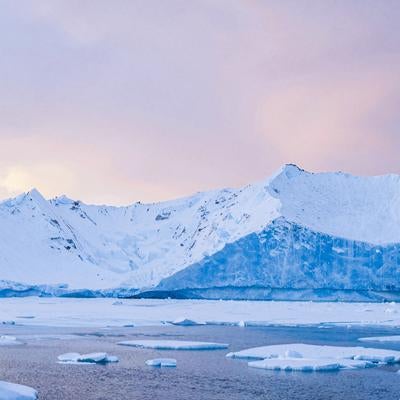 氷河と流氷が広がる極地の風景の写真