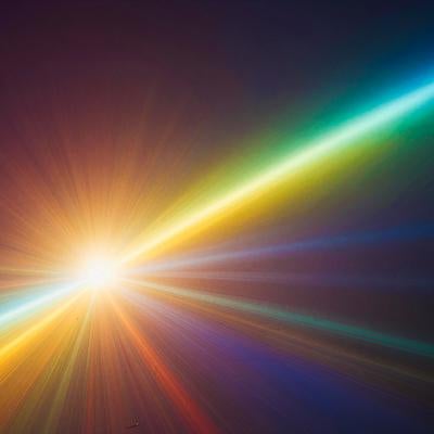 暗闇に放射状に広がる虹色の光線の写真