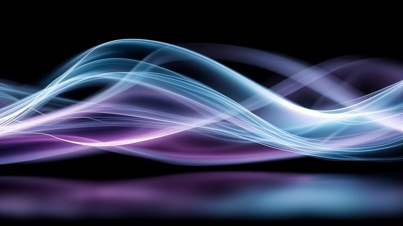 美しい紫とブルーの光が織りなす流動的な波形パターンの写真