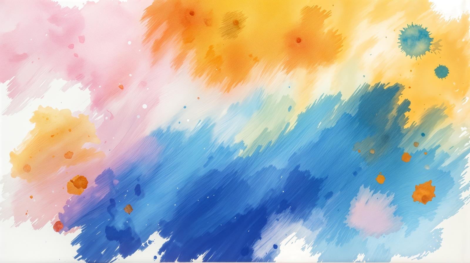 ピンク、黄色、青で構成された水彩テクスチャー風の抽象背景