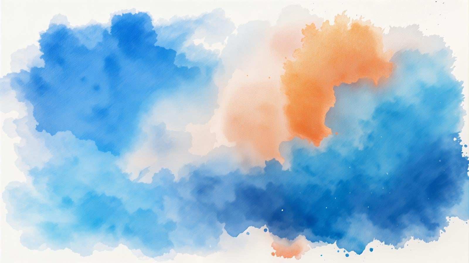 青とオレンジの水彩絵の具が紙の上で滲み広がるAI画像